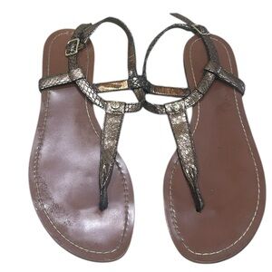 Ralph Lauren Snakeskin metallic bronze gold toe Sandals leather sole size 10